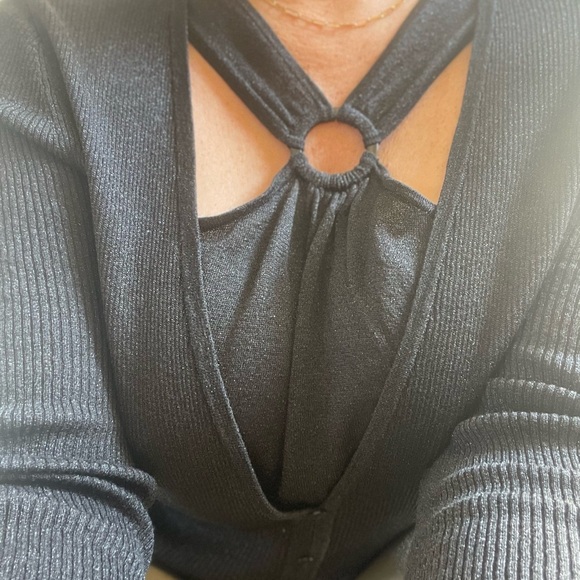 |August Silk| Black Metallic Silk Blend Cardigan in Woman’s XL - Picture 7 of 8